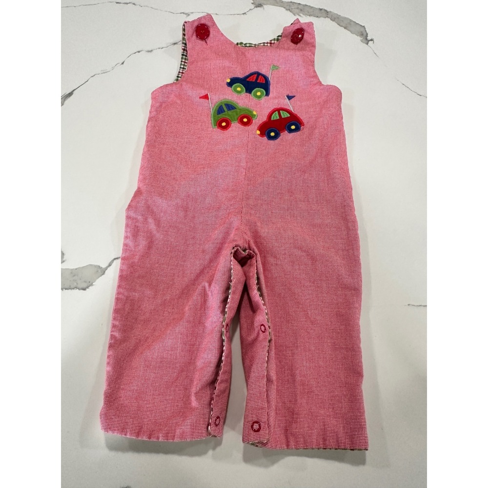 Zuccini Baby Reversible Longall 12M Red Gingham Cars Smocked Reindeer Plaid